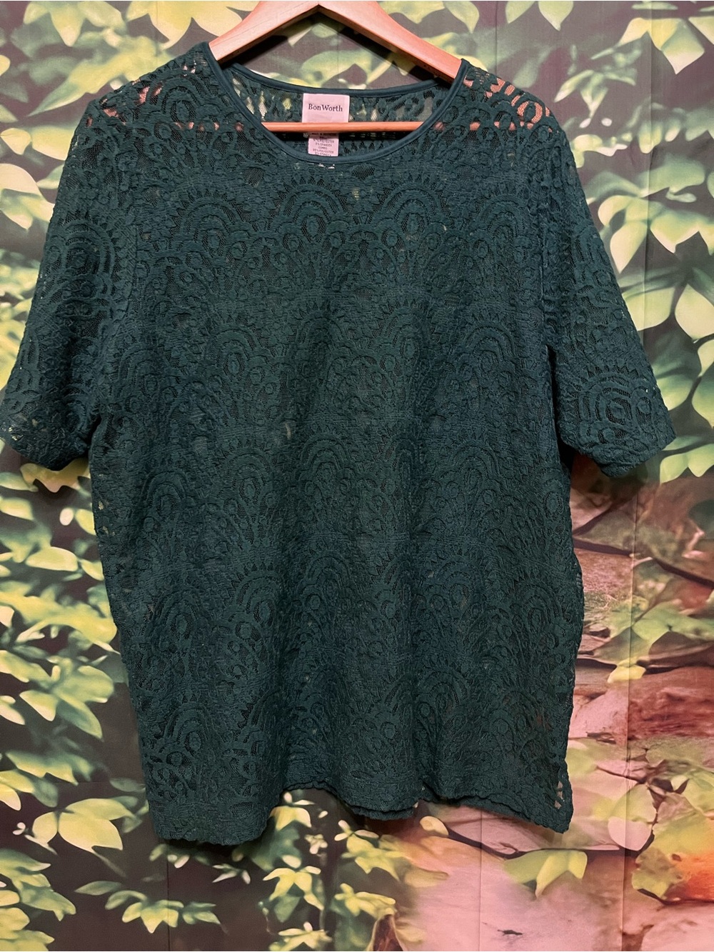 Bon Worth Forest Green Lace Short-Sleeve Blouse